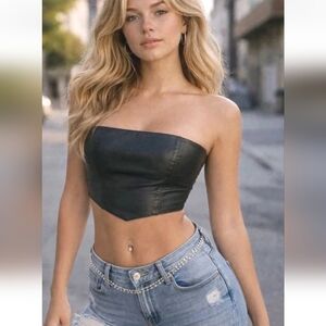 Vtg Y2K Authentic Boutique Europa 100% Leather Tube Bandeau Top Corset! 6